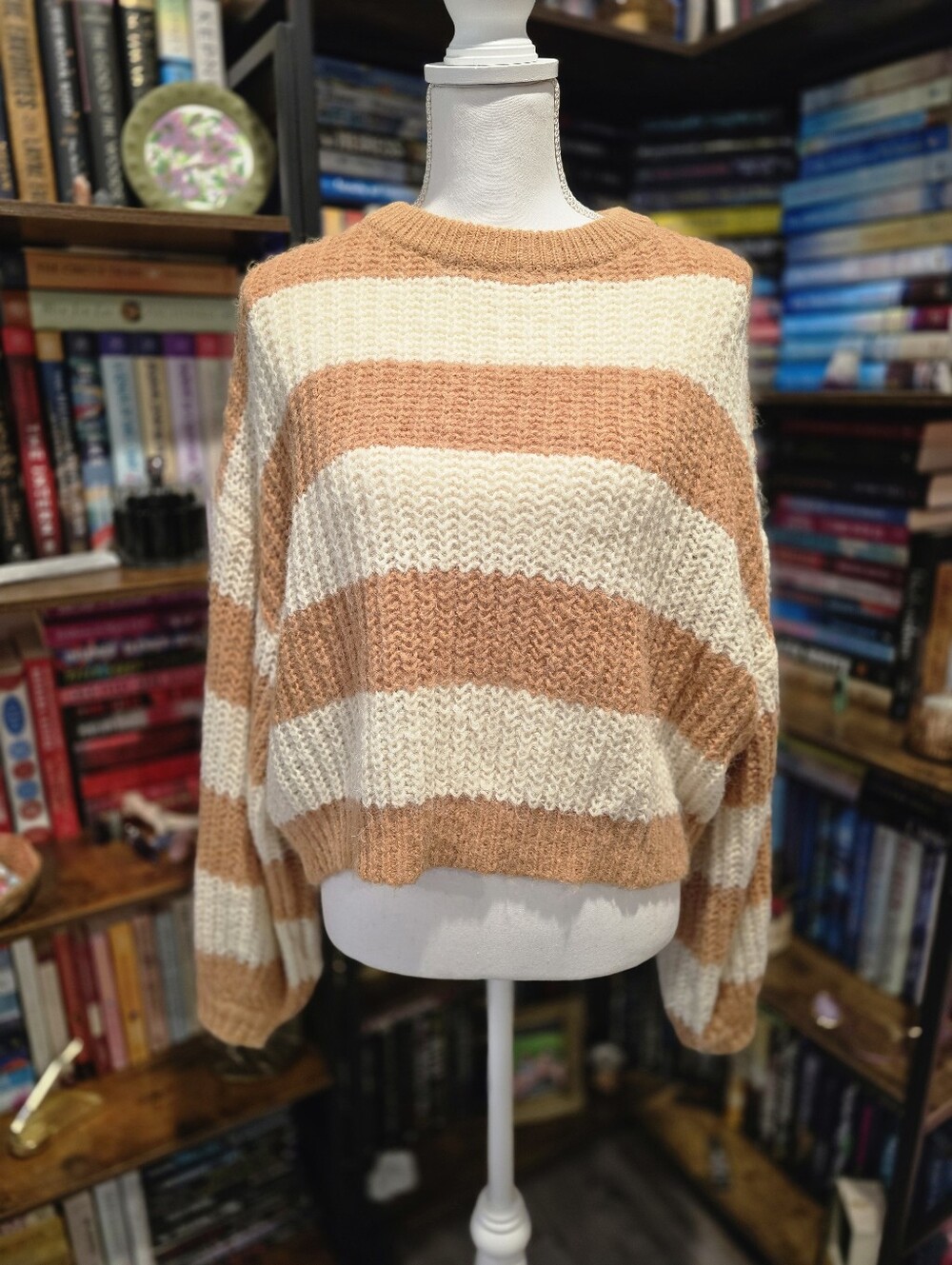 Levi's Cream and Peach Striped Crewneck Sweater